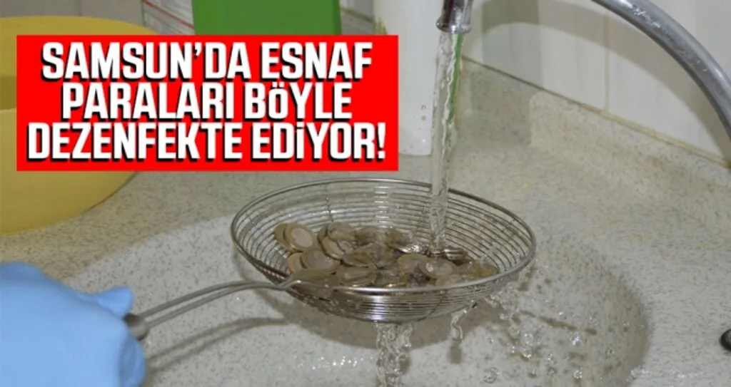 Samsun'da bir esnaf paraları böyle dezenfekte ediyor..!