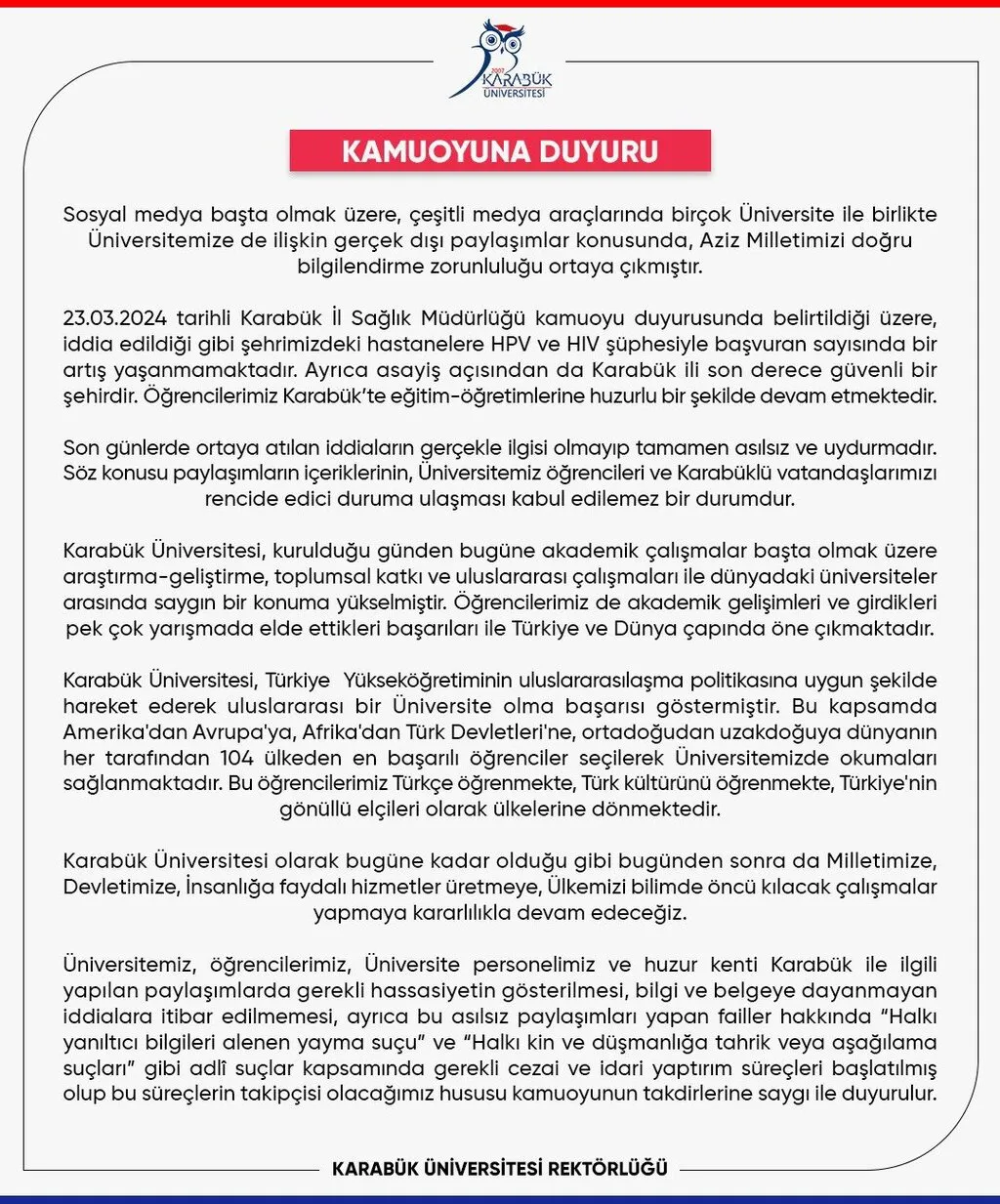 HIV ve HPV iddiaları gündem olmuştu! Karabük Üniversitesi'nden açıklama geldi
