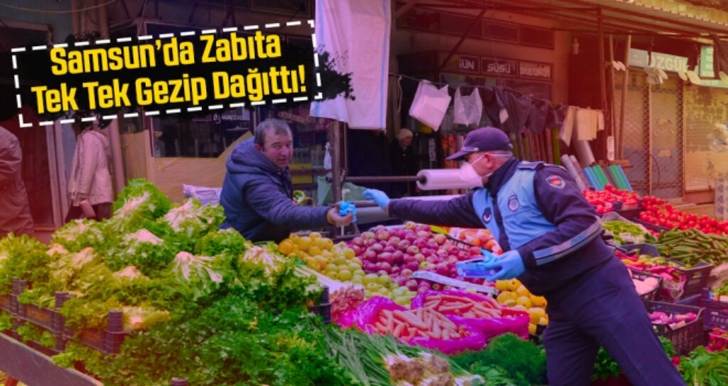 Samsun'da zabıta pazar tezgahlarını tek tek gezip eldiven dağıttı..!